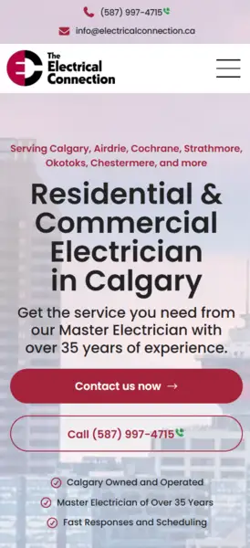 Screenshot of an electrician website on a mobile viewport
